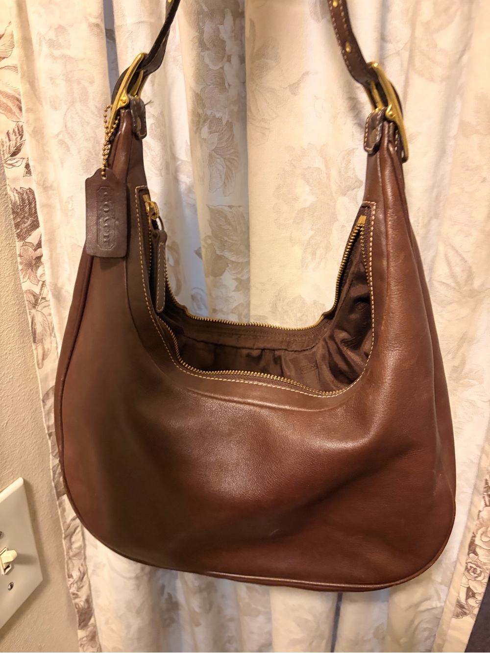 Coach Brown Leather Shoulder Hobo Bag with Gold Hardware
